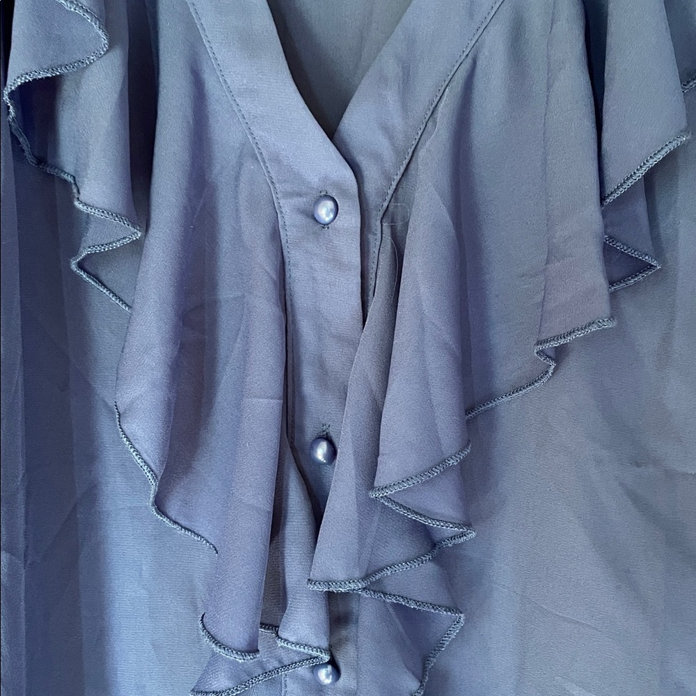 FlyCurvy Blue Ruffled Blouse - Picture 2 of 4